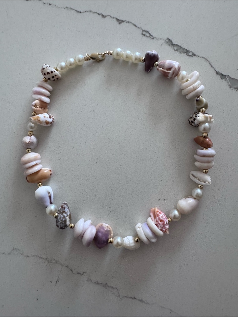 Handmade Shell & Pearl Choker Necklace - Pink & Cream - Picture 4 of 5